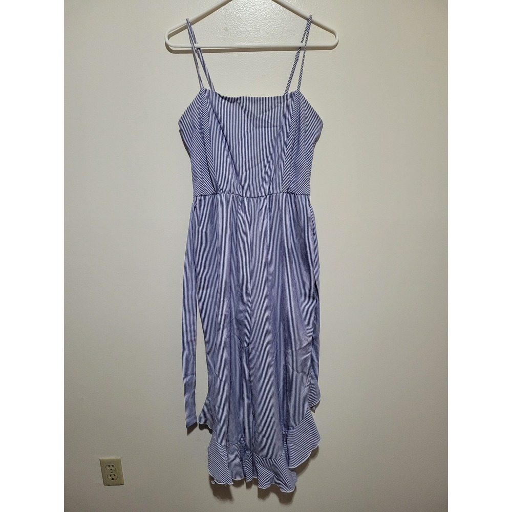 Unbranded Striped Jumpsuit Women Blue White Ruffle High-Low Smocked